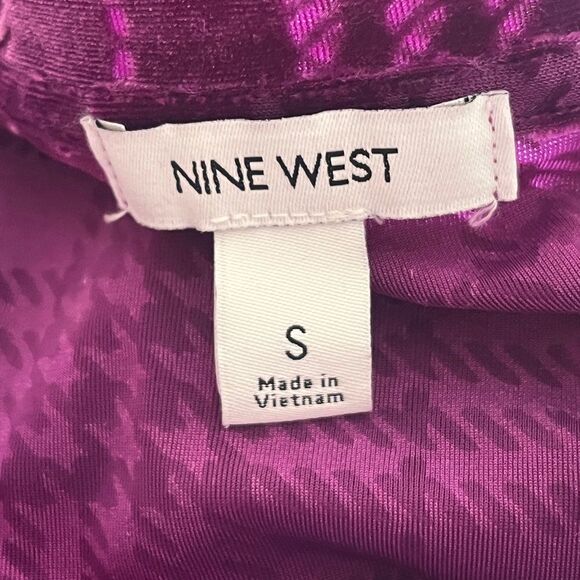 Nine West Purple Plaid Velvet Lettuce Hem Short Sleeve Blouse Small Burnout - Picture 3 of 11